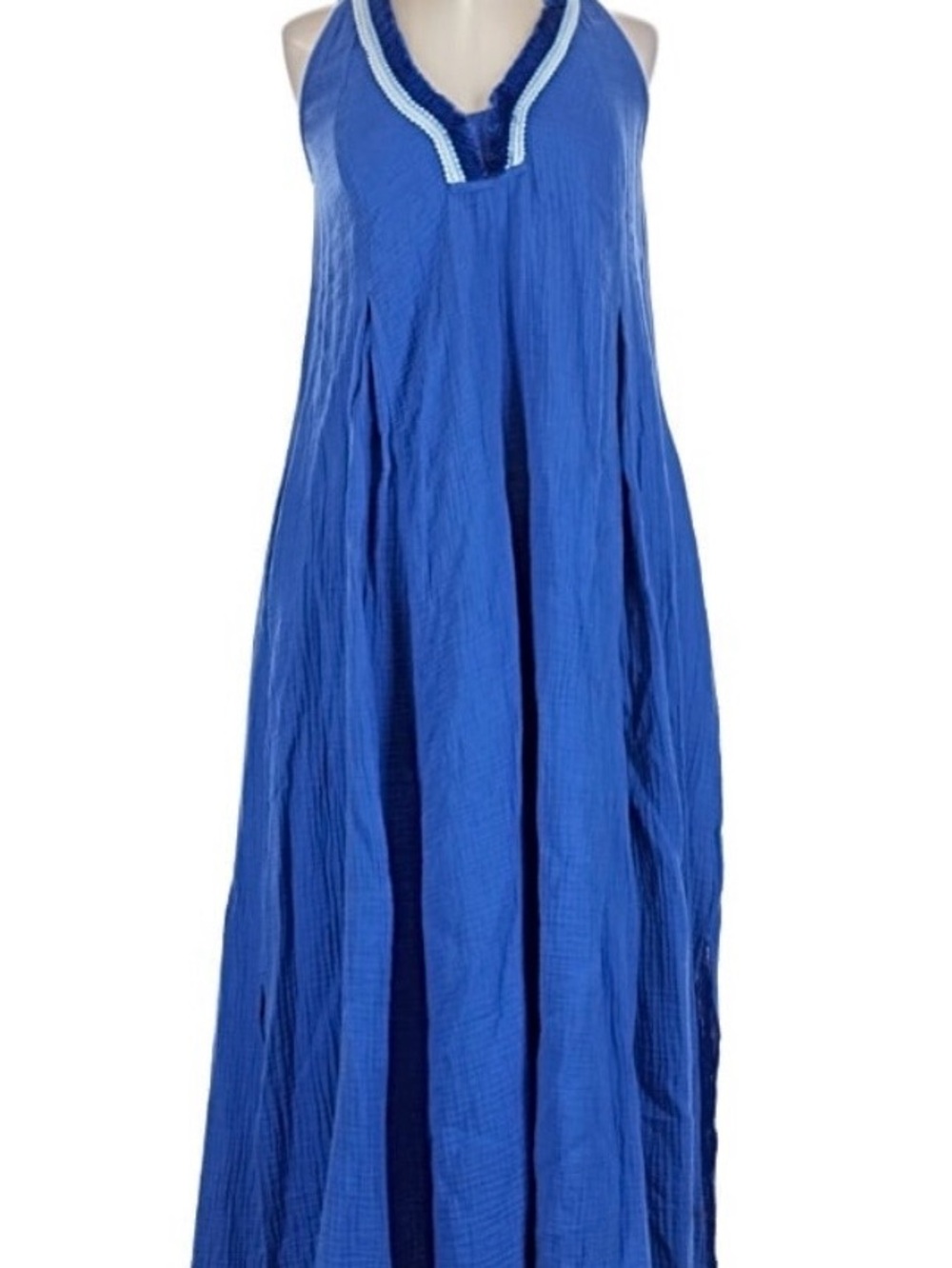 Magaschoni Cobalt Blue Maxi Dress with Light Blue Trim
